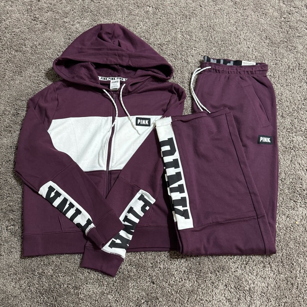 VS PINK BOYFRIEND PANTS AND FULL ZIP HOODIE